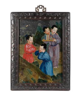 A Chinese Eglomise Figural Scene
Framed 21 x 16 inches.