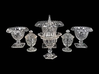 Five George III Style Cut-Glass Table Articles
Height 7 inches.