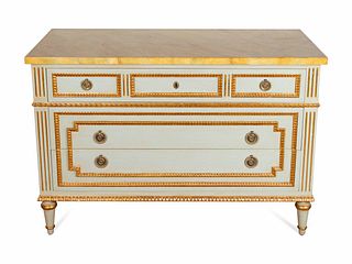 A Louis XVI Style Parcel-Gilt and Painted Commode