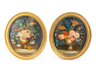 A Pair of English Floral Eglomise Oval Panels
17 1/2 x 15 inches.