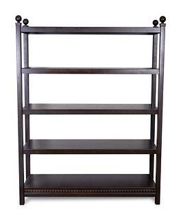 A Contemporary  Black-Painted Metal Bookcase
Height 75 1/2 x width 57 x depth 15 1/2 inches.