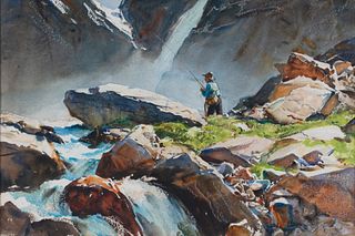 Ogden M. Pleissner (1905-1983) Fishing in a Mountain Stream