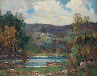 Walter Granville-Smith (1870-1938) In the Catskills: Fly Fishing in Autumn