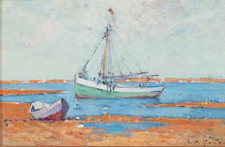Edward A. Page (1850-1928) Boats Along The Shore