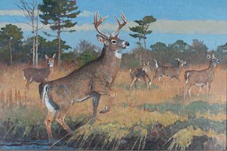 Bob Kuhn (1920-2007) Ten-point Buck with Does