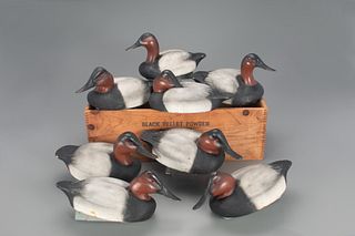 Important Rig of Eight Canvasback Drake Decoys, Ralph Reghi (1910-1995)