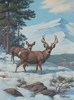 Walter A. Weber (1906-1979) Deer in Snow