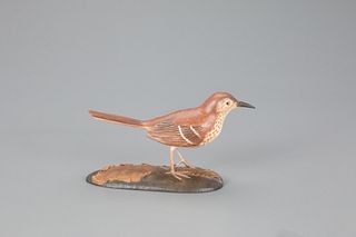 Decorative Brown Thrasher on a Carved Base, Frank S. Finney (b. 1947)