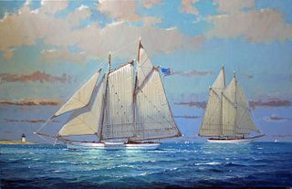 William Lowe Oil on Linen "Approaching Nantucket Harbor"
