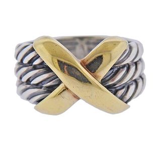 David Yurman Silver 14k Gold X Cable Ring