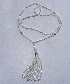 Tiffany &amp; Co  Ziegfeld Silver Pearl Tassel Necklace