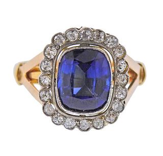 18k Gold Platinum Diamond Blue Stone Ring 