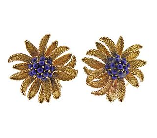 Mellerio 18K Gold Lapis Floral Earrings