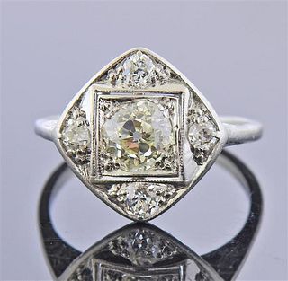 Art Deco Platinum Old Mine Diamond Ring 