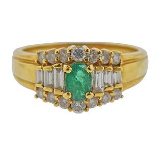 18k Gold Diamond Emerald Ring 