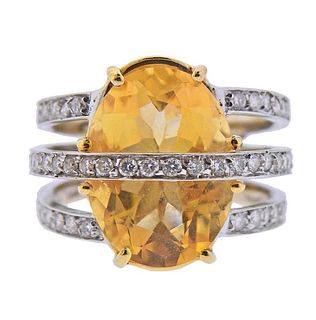 18k Gold Diamond Citrine Ring 