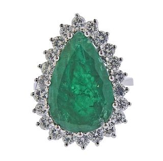 18k Gold Diamond 9.76ct Emerald Cocktail Ring 
