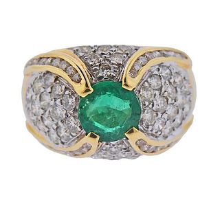 18k Gold Diamond Emerald Cocktail Ring 
