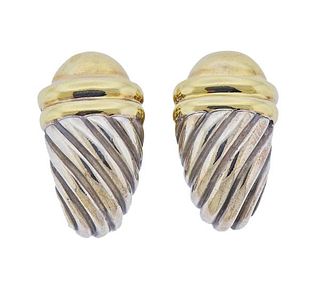 David Yurman Silver 14k Gold Shrimp Cable  Earrings