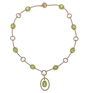 14k Rose Gold Diamond Peridot Necklace 