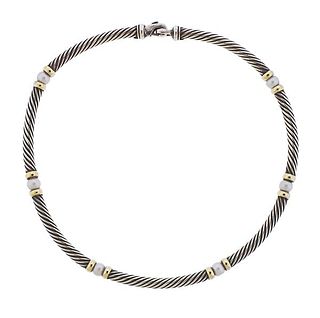 David Yurman Silver 14K Gold Pearl Cable Necklace