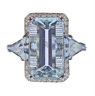 25 Carats Aquamarine Platinum Diamond Ring