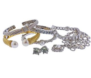 Judith Ripka Silver Gemstone Bracelet Necklace Ring Lot 