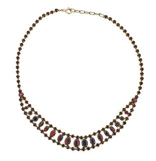 Antique 8k Gold Bohemian Garnet Necklace 
