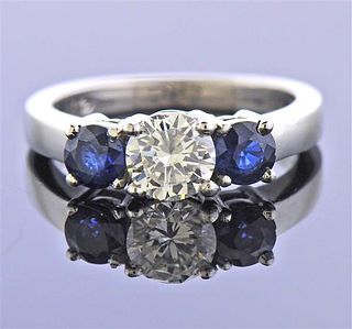Platinum 1.02ct Diamond Sapphire Engagement Ring 