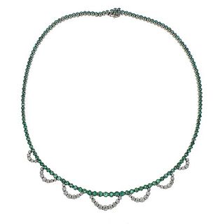 18K Gold Diamond Emerald Necklace 