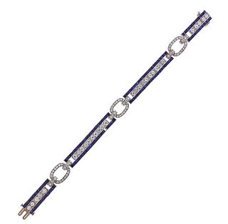 Art Deco 18K Gold Diamond Sapphire Bracelet