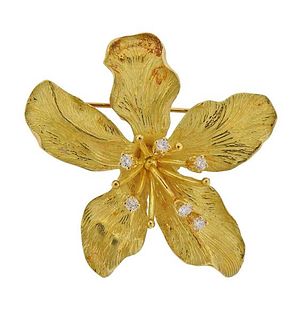 Tiffany &amp; Co 18K Gold Diamond Orchid Flower Brooch Pin