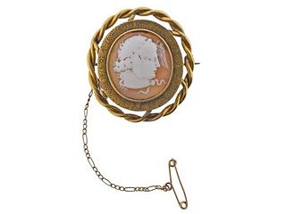 Antique 1840s 14K Gold Cameo Brooch Pin