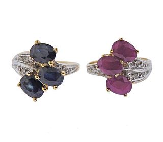 14K Gold Diamond Color Stone Ring Lot of 2