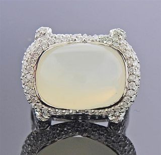 18K Gold Diamond Milky Gemstone Cocktail Ring