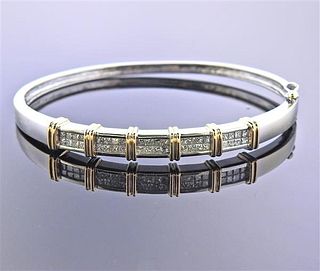 14K Two Tone Gold Diamond Bangle Bracelet