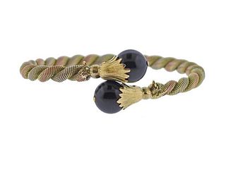 14K Tri Color Gold Onyx Bracelet