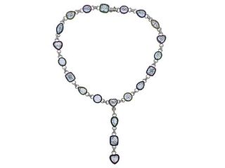 18K Gold Diamond Aquamarine Gemstone Necklace 