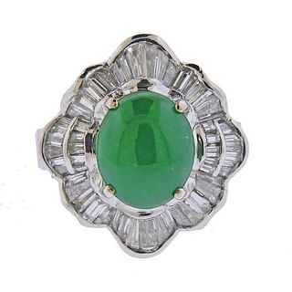 Certified 3.52ct Jade 18K Gold Diamond Ring Pendant