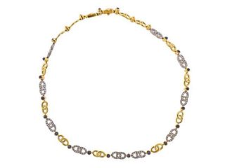 18K Gold Diamond Sapphire Necklace  