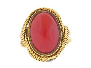 Oxblood Coral 18k Gold 1960s Ring