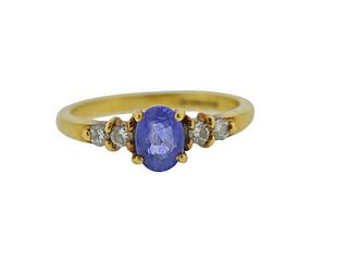 18k Gold English Diamond Sapphire Ring