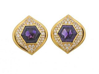 Gemlok 18k Gold Diamond Amethyst Earrings