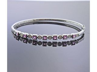 14K Gold Diamond Pink Sapphire Bangle Bracelet