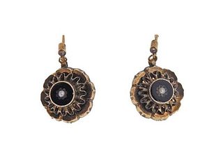 Antique Victorian 14K Gold Pearl Enamel Earrings