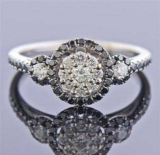 18K Gold Black White Diamond Engagement Ring