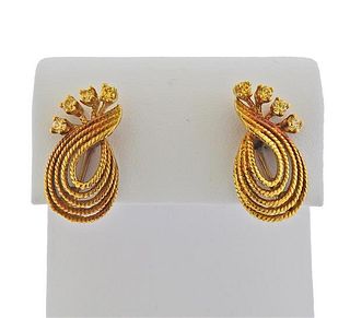 Mid Century 14K Gold Gemstone Earrings