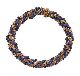 1960s 18K Gold Lapis Rope Bracelet