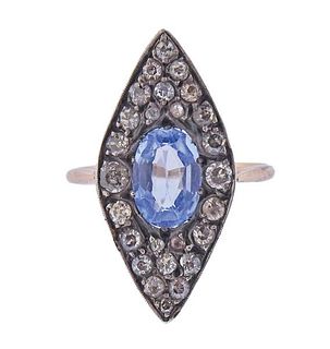Antique 14K Gold Silver Diamond Spinel Ring