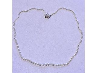 GIA Natural Pearl Antique 14K Gold Diamond Necklace 